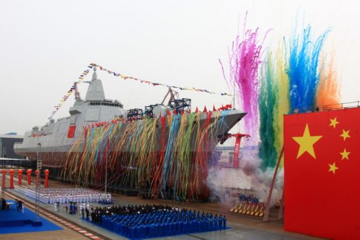 China's new type of domestically-built destroyer, a 10,000-tonne warship, is seen during its launching ceremony at the Jiangnan Shipyard in Shanghai, China June 28, 2017.